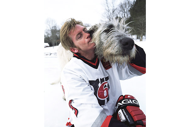 An avid ice hockey fan, Leary has his own backyard hockey rink, with piping installed under the surface to help the keep the ice frozen.