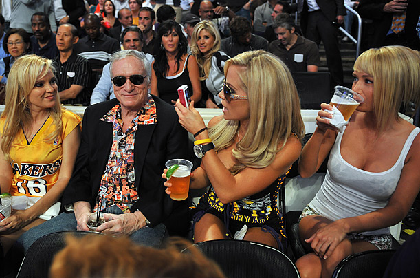 At 82, Hefner, seen here at the 2008 NBA finals, continues to lead the life he first espoused over fifty years ago