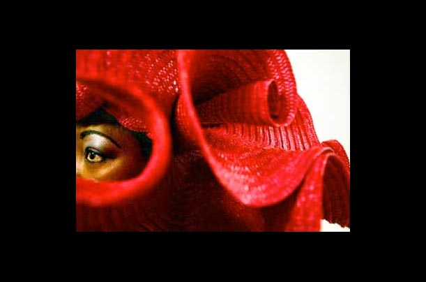 A model wears a hat designed by Dutch Stasha Chimbur during the Dutch Hat Fashion Awards in the Municipal Museum in The Hague