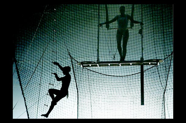 trapeze ensemble The Flying Neves perform at the Cole Brothers Circus at the Manassas Fairgrounds in virginia