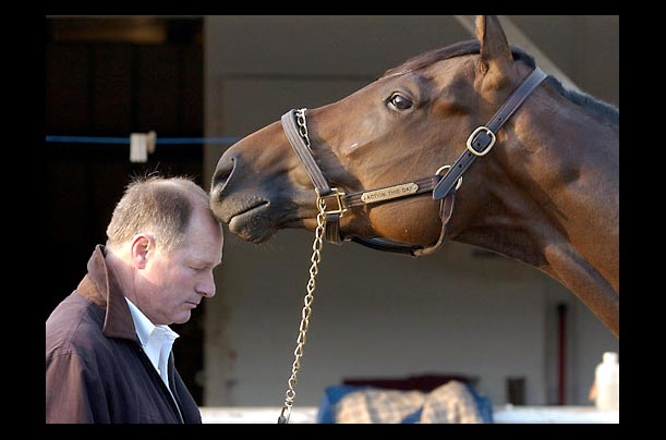 kentucky derby horse prepares for the race at churchill downs in louisville, kentucky