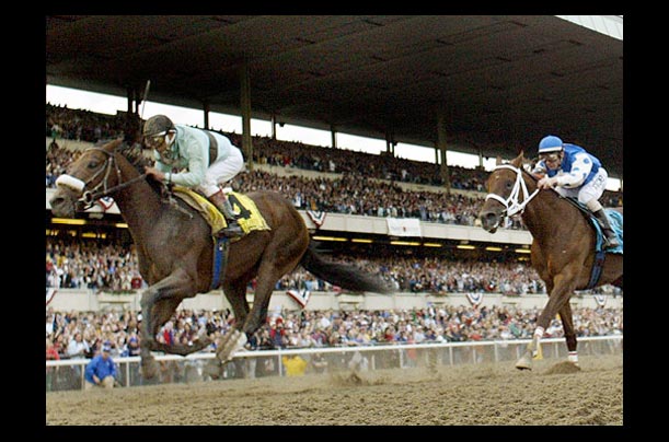 Birdstone wins the 136th running of The Belmont Stakes at Belmont Park in Elmont, New York. The horse won over the favorite Smarty Jones
