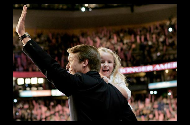 Senator John Edwards of North Carolina speaks to delegates at the Democratic National Convention