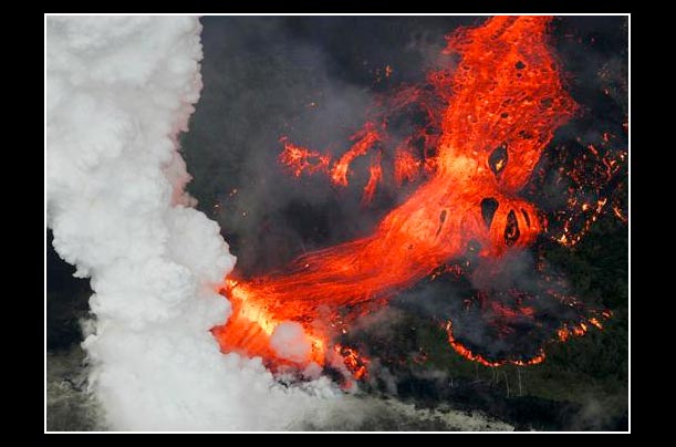 Reunion Island's Piton de la Fournaise volcano spews lava into the Indian Ocean