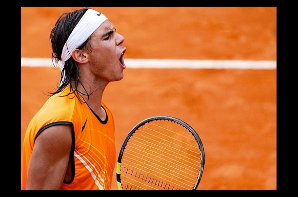 Rafael Nadal of Spain celebrates his victory at the final of the Monte Carlo tennis Masters Series