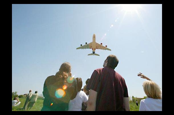 The world's biggest airliner, Airbus A380, takes its maiden flight at the Toulouse-Blagnac airport in southwestern France