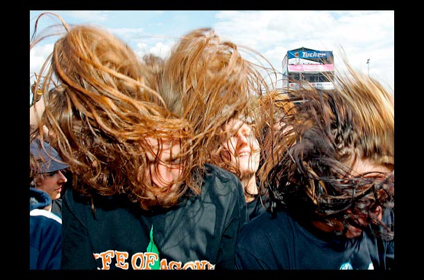 Fans thrash during a performance by Life of Agony at the Rock im Park festival in Nuremberg, Germany