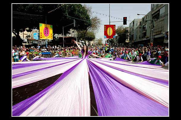 Israeli dancers celebrate the Jewish holiday of Purim