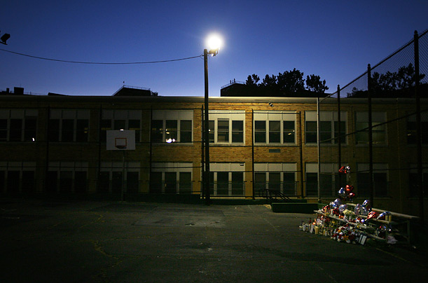 The memorial for three students shot to death in Newark outside Mount Vernon High School.