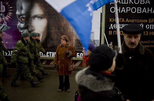 Opposition supporters gather in Moscow to protest Vladimir Putin's stranglehold on politics in Russia. Around 3,000 people showed up, and the police made about 60 arrests.