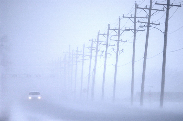 A heavy storm blankets Schilling Road In Salina, Kansas.