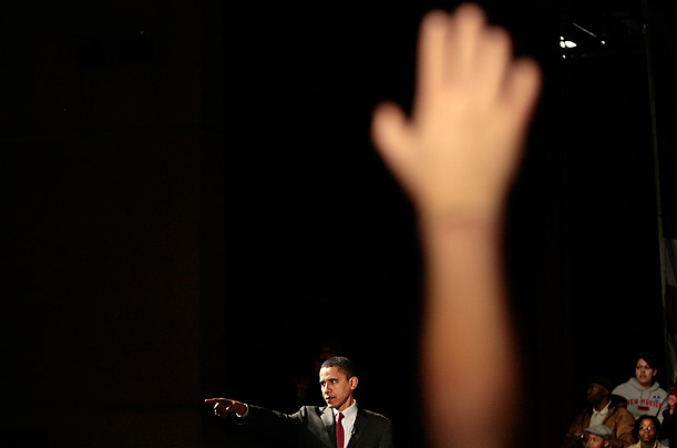 Democratic candidate for President Barack Obama delivers a speech in New Mexico during the days leading up the state's primary.