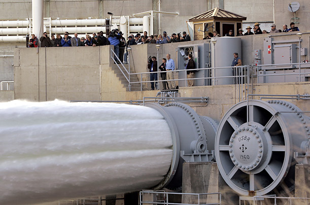 Water is released from jet tubes at the Glen Canyon Dam in Page, Arizona, in an effort to improve the environment for the fish in the Grand Canyon. 
