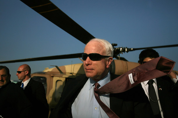 U.S. Republican presidential candidate John McCain arrives in the southern Israeli town of Sderot.