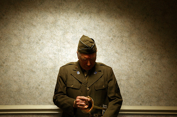 Charlie Eatman prepares to play TAPS at a reunion of the 30th Infantry Division Veteran's Division of WWII in Fayetteville, North Carolina. 

