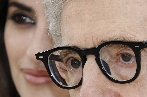 Director Woody Allen poses with cast member Penelope Cruz for a photocall for the film Vicky Cristina Barcelona at the 61st Cannes Film Festival.
