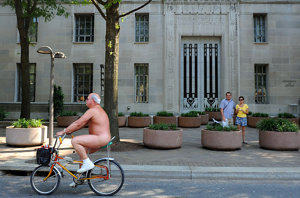 U.S. Capitol in Washington DC World Naked Bike Ride drawing attention to oil dependency and the negative social and environmental impact of a car-dominated culture.  
