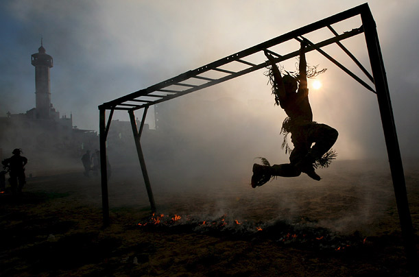 Members of the militant Hamas group train at a camp in Gaza City.