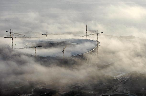 Early morning fog enshrouds Cape Town's Green Point 2010 FIFA Soccer World Cup Stadium. South Africa is hosting soccer's showpiece Early morning fog enshrouds Cape Town's Green Point 2010 FIFA Soccer World Cup Stadium. South Africa is hosting soccer's showpiece