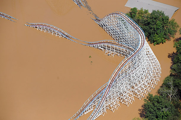 A submerged Six Flags of Georgia roller coaster