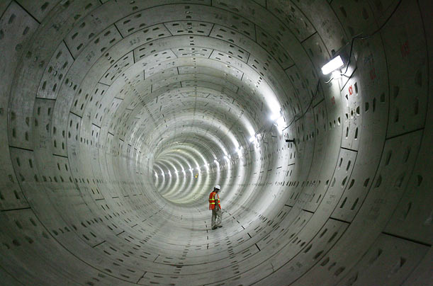 Progress
An Indian Delhi Metro employee works on a rail tunnel that will connect Jangpura and Lajpat Nagar in New Delhi, India.
