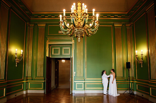 Felicia Hurley and Jessica Miller share quiet a moment before getting married on Saturday in Washington DC. 




